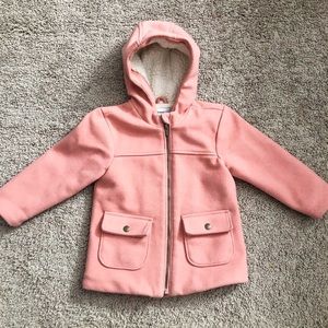 Girls Old Navy Light Pink Winter Coat Zip with Fleece Lining & Hood. Size 5t